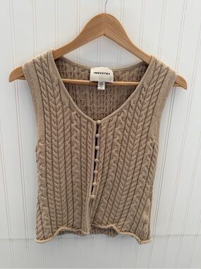 INDUSTRY Beige Cable Knit V-Neck Sweater Vest